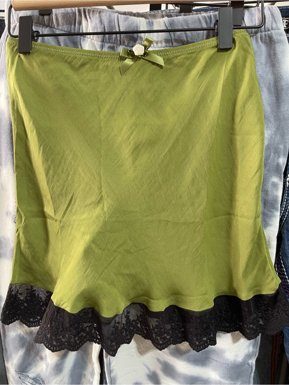 Urban Outfitters Lime Green A-Line Skirt with Black Lace Trim